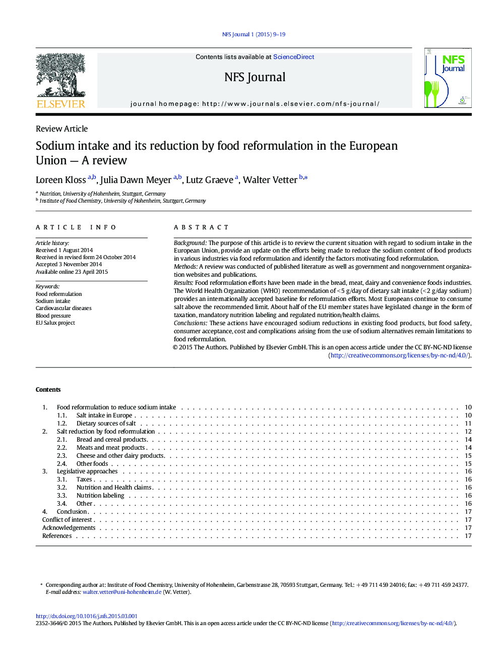 Sodium intake and its reduction by food reformulation in the European Union — A review