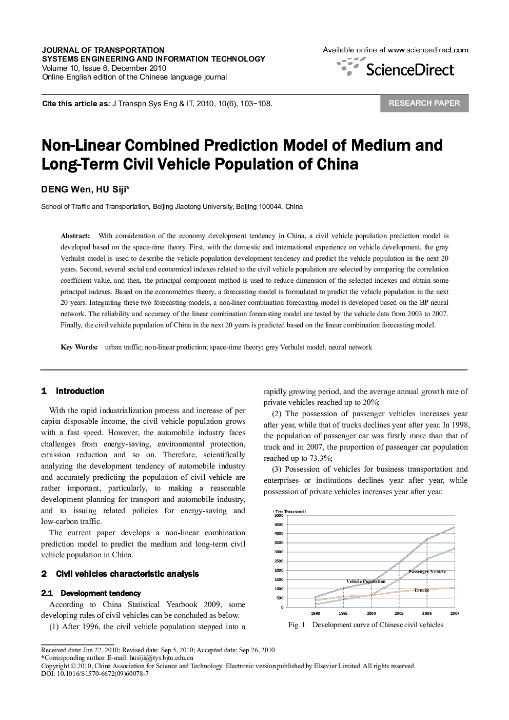 Non-Linear Combined Prediction Model of Medium and Long-Term Civil Vehicle Population of China