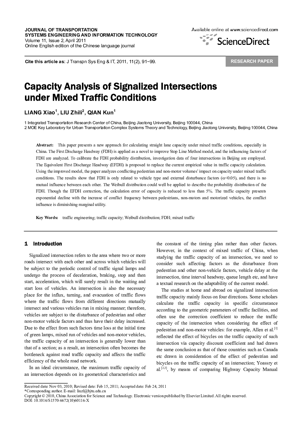 Capacity Analysis of Signalized Intersections under Mixed Traffic Conditions