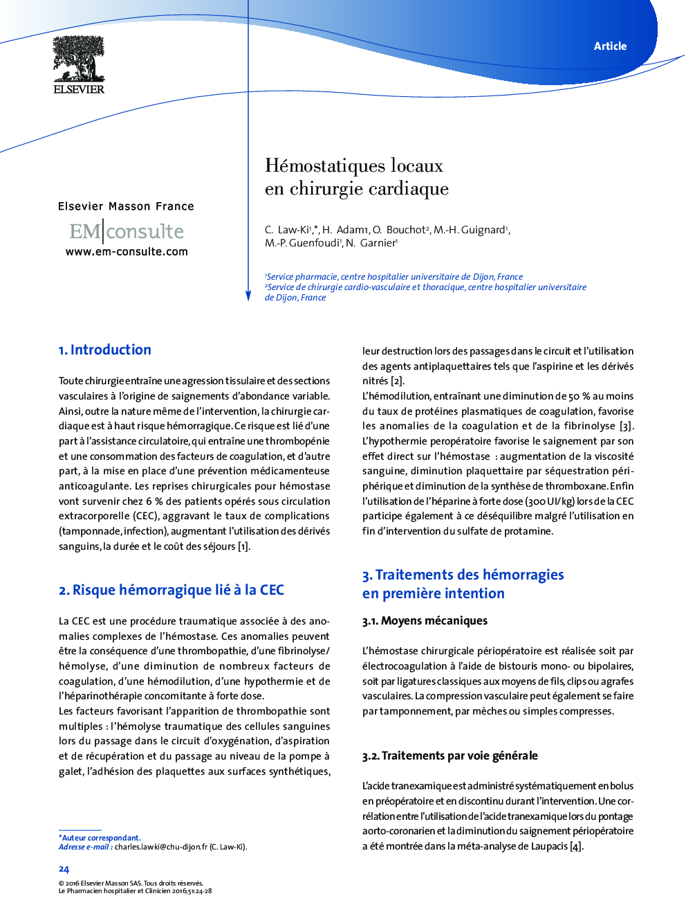 Hémostatiques locaux en chirurgie cardiaque