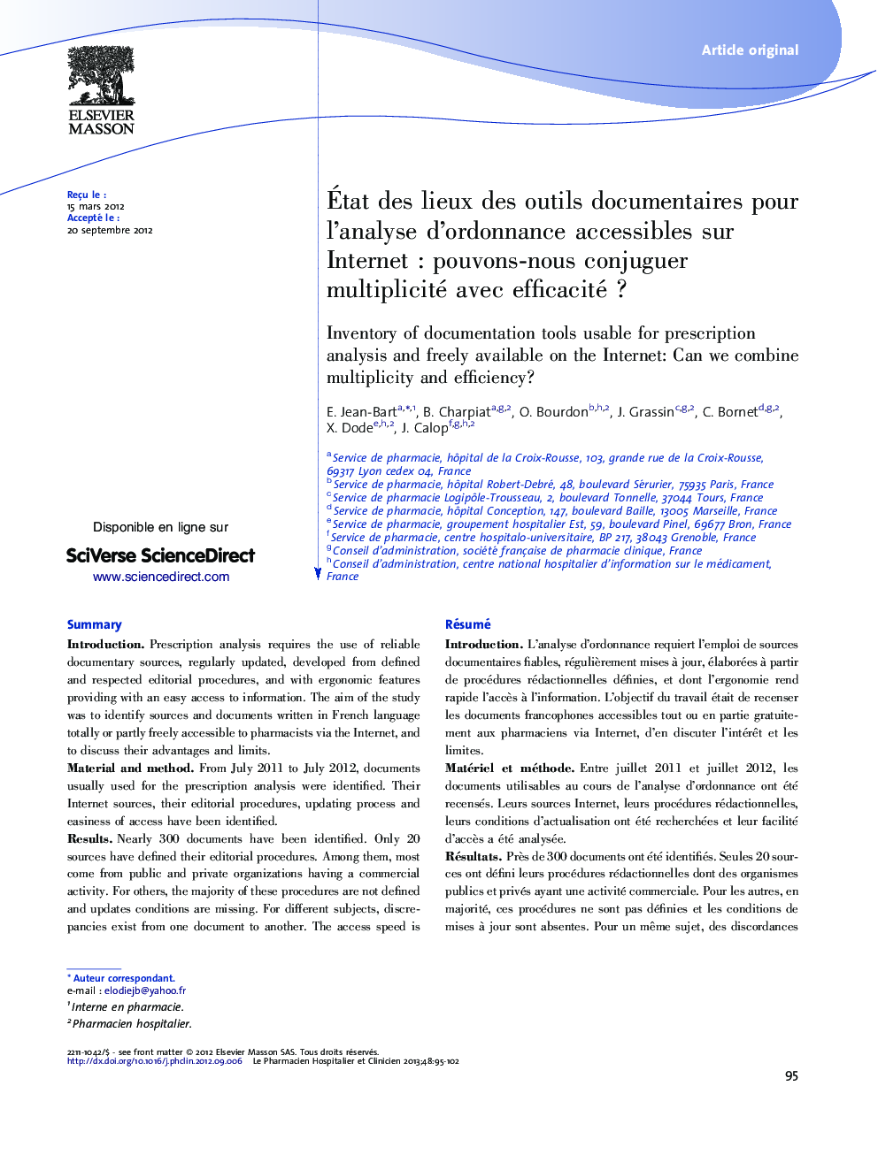 Ãtat des lieux des outils documentaires pour l'analyse d'ordonnance accessibles sur InternetÂ : pouvons-nous conjuguer multiplicité avec efficacitéÂ ?