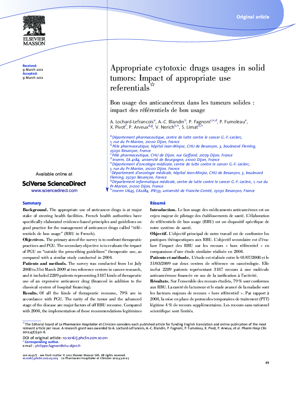 Appropriate cytotoxic drugs usages in solid tumors: Impact of appropriate use referentials