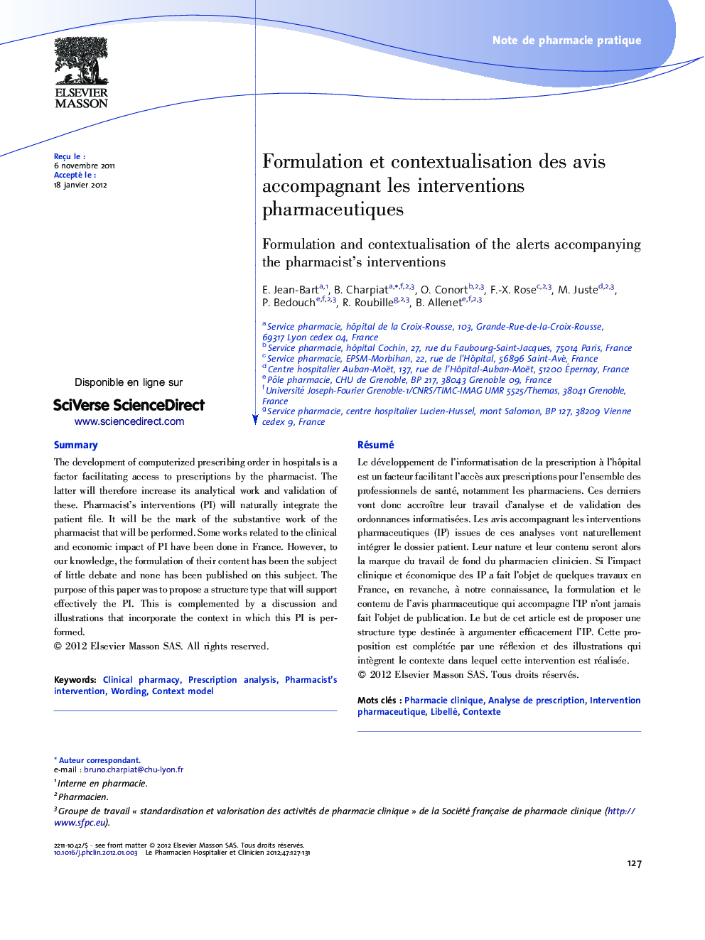 Formulation et contextualisation des avis accompagnant les interventions pharmaceutiques