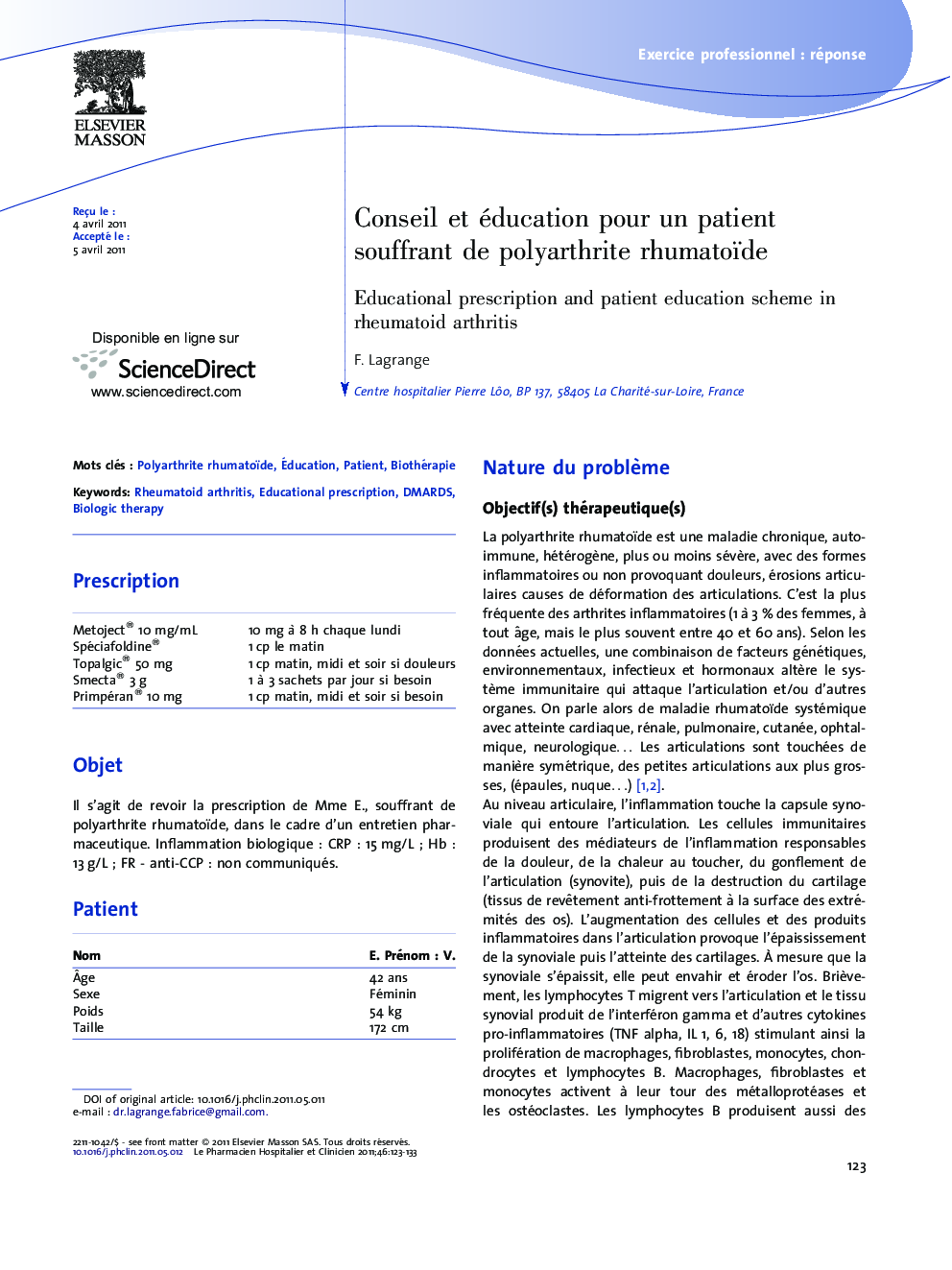 Conseil et éducation pour un patient souffrant de polyarthrite rhumatoïde