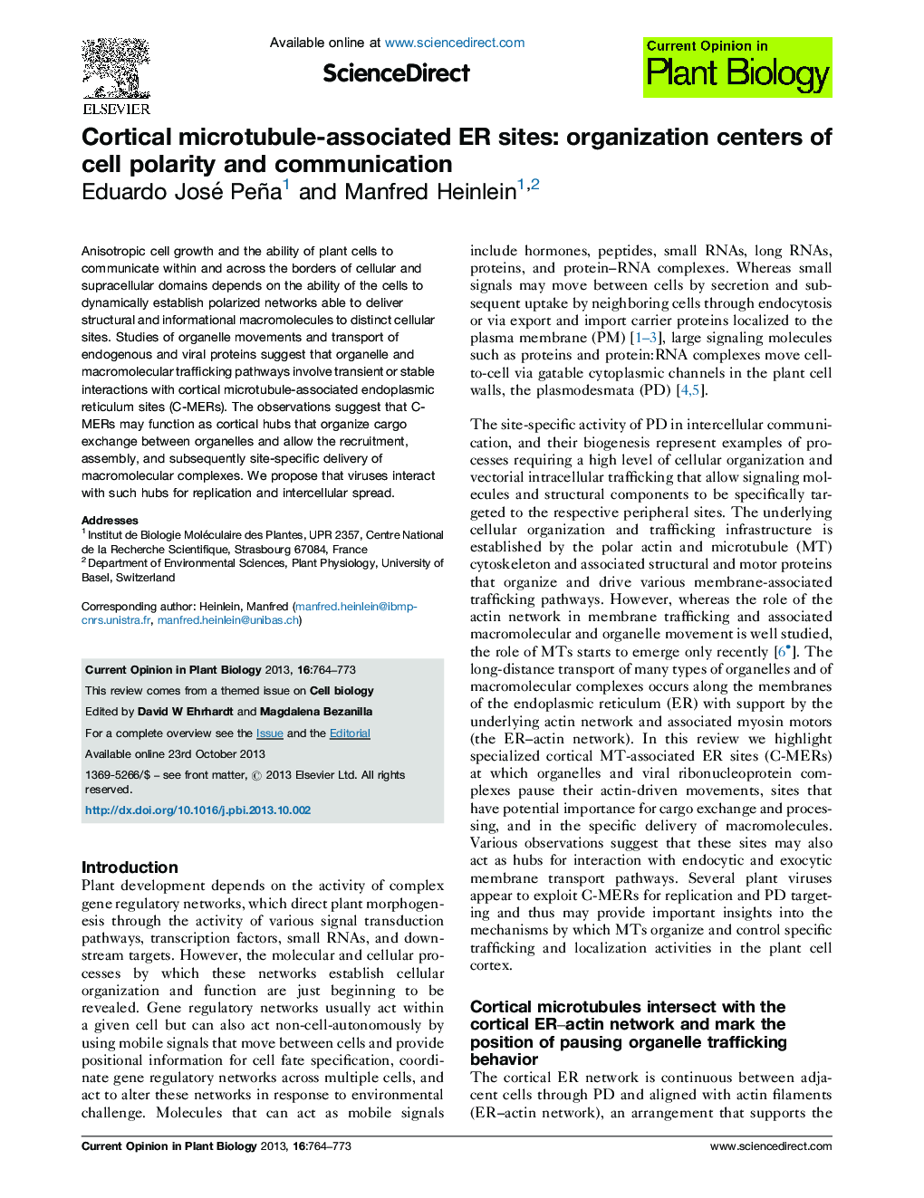 Cortical microtubule-associated ER sites: organization centers of cell polarity and communication