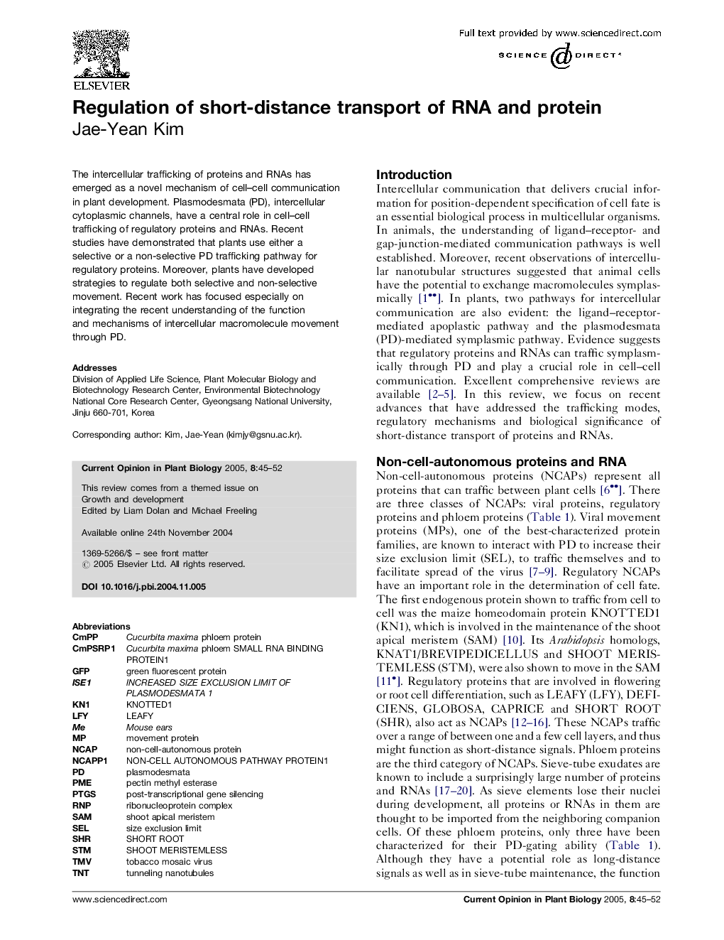 Regulation of short-distance transport of RNA and protein