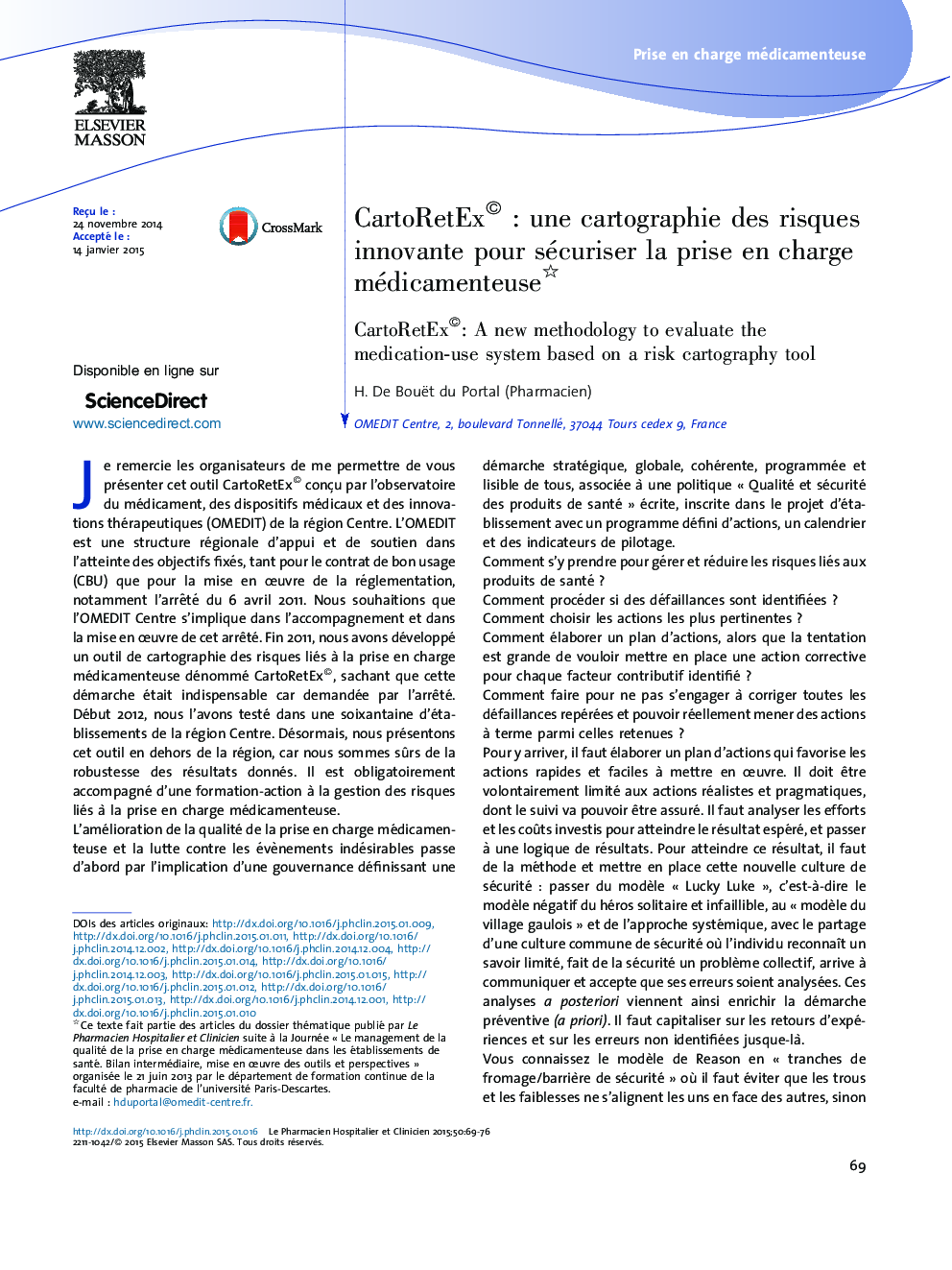 CartoRetEx©Â : une cartographie des risques innovante pour sécuriser la prise en charge médicamenteuse