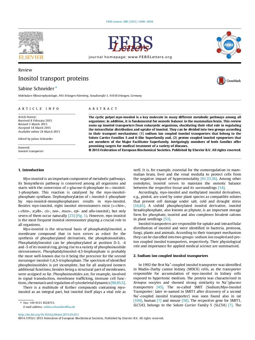 Inositol transport proteins