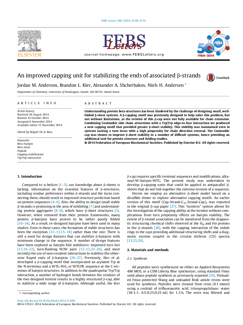 An improved capping unit for stabilizing the ends of associated Î²-strands