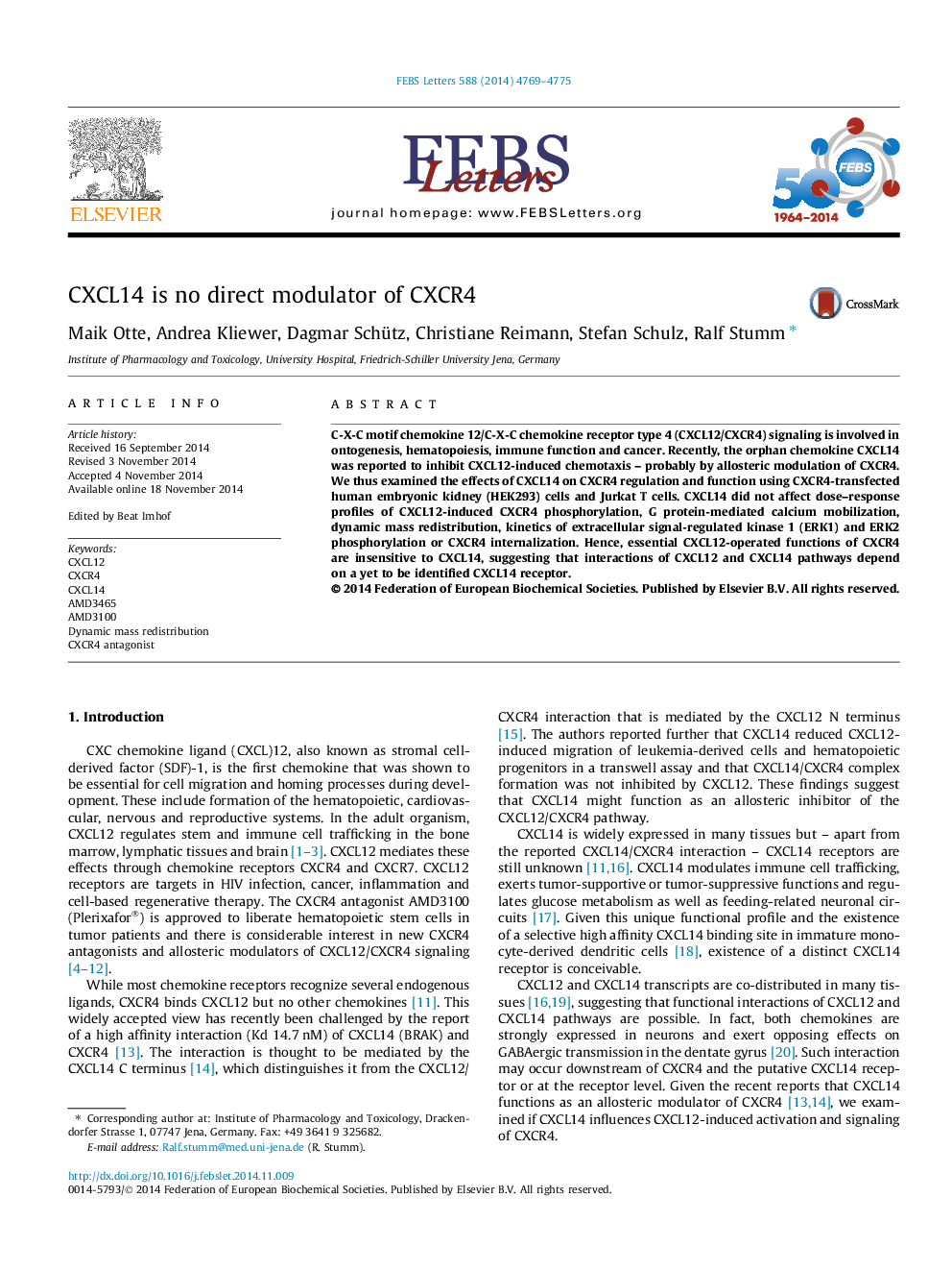 CXCL14 is no direct modulator of CXCR4