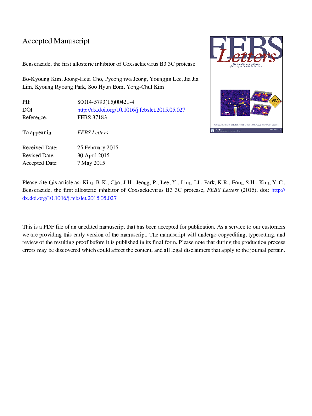 Benserazide, the first allosteric inhibitor of Coxsackievirus B3 3C protease