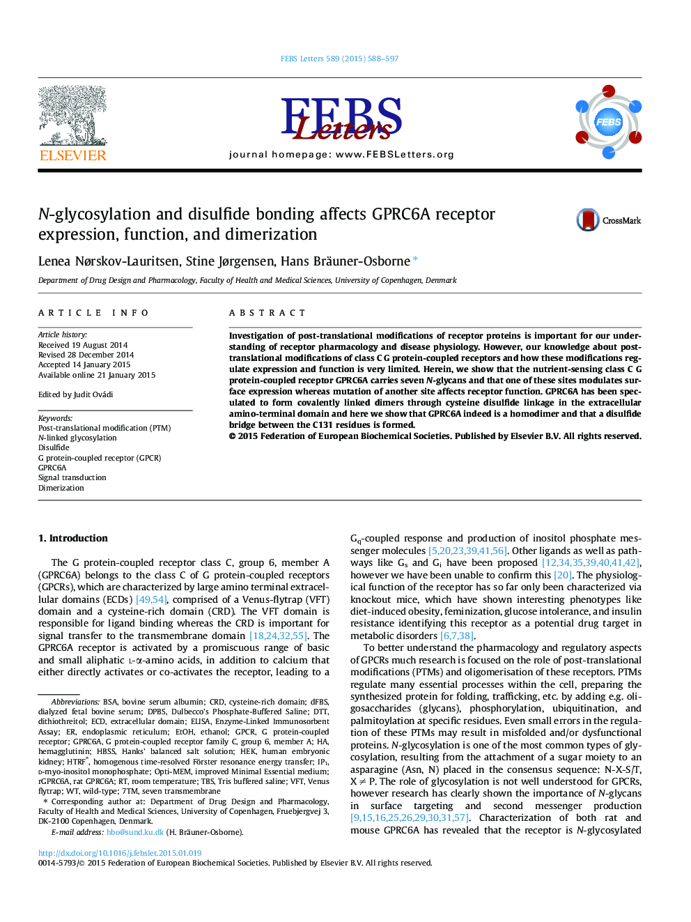 N-glycosylation and disulfide bonding affects GPRC6A receptor expression, function, and dimerization