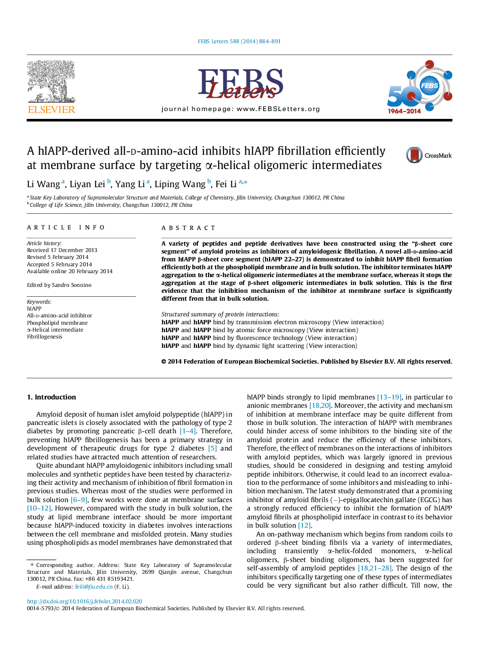 A hIAPP-derived all-d-amino-acid inhibits hIAPP fibrillation efficiently at membrane surface by targeting Î±-helical oligomeric intermediates