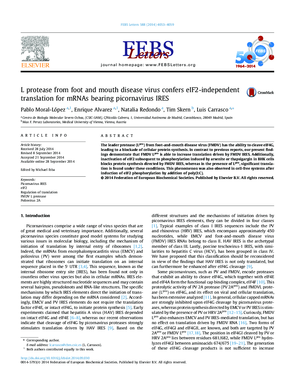 L protease from foot and mouth disease virus confers eIF2-independent translation for mRNAs bearing picornavirus IRES