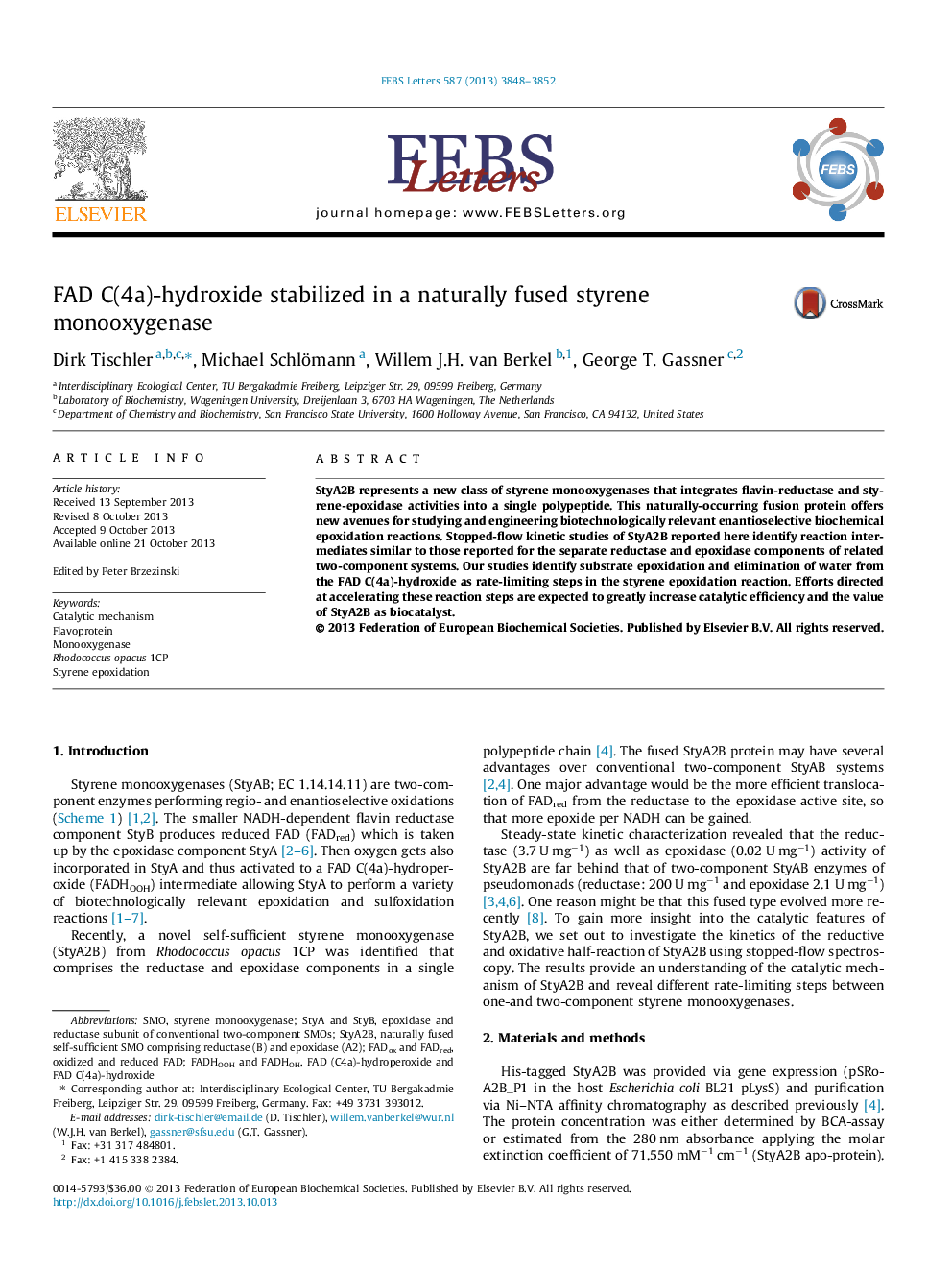 FAD C(4a)-hydroxide stabilized in a naturally fused styrene monooxygenase