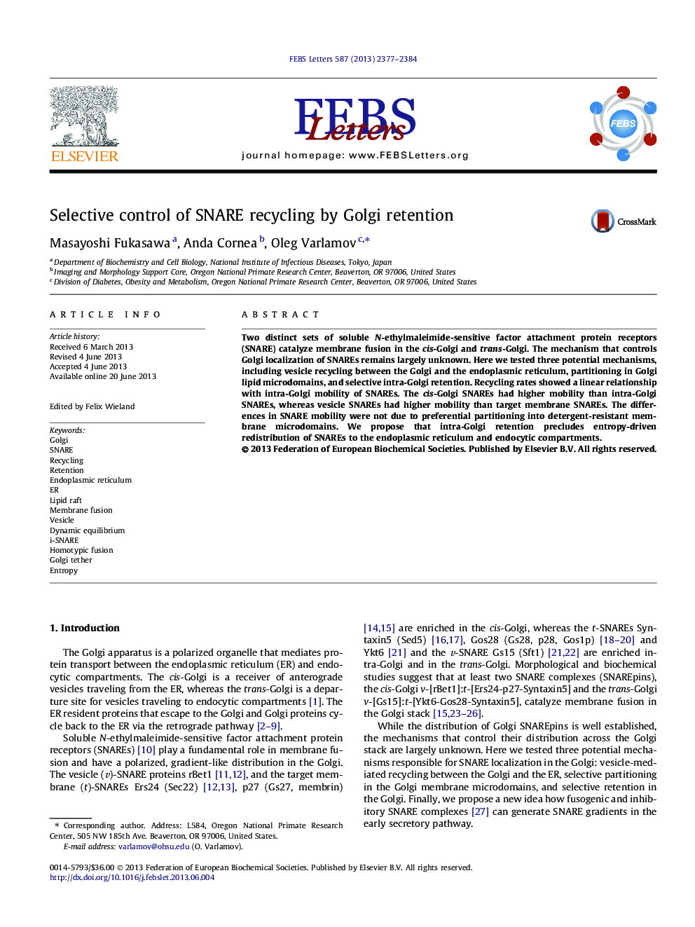 Selective control of SNARE recycling by Golgi retention