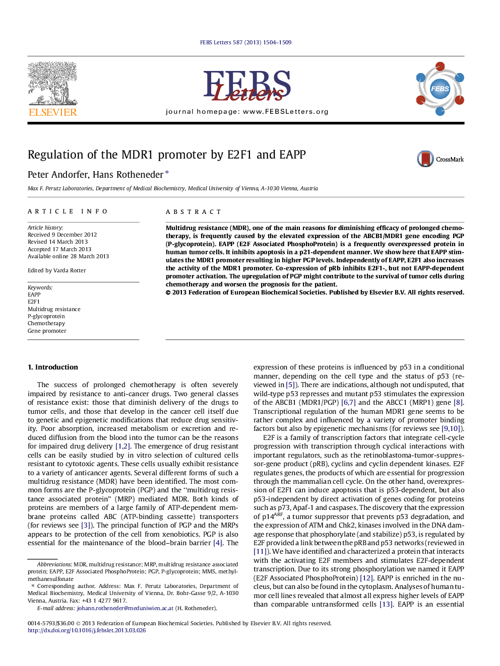 Regulation of the MDR1 promoter by E2F1 and EAPP