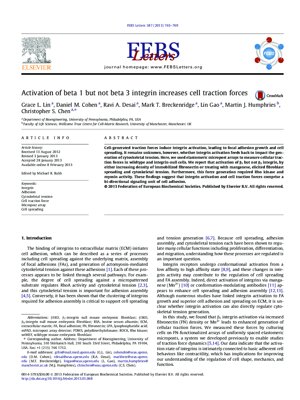 Activation of beta 1 but not beta 3 integrin increases cell traction forces