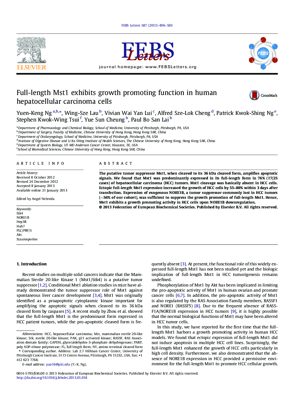 Full-length Mst1 exhibits growth promoting function in human hepatocellular carcinoma cells