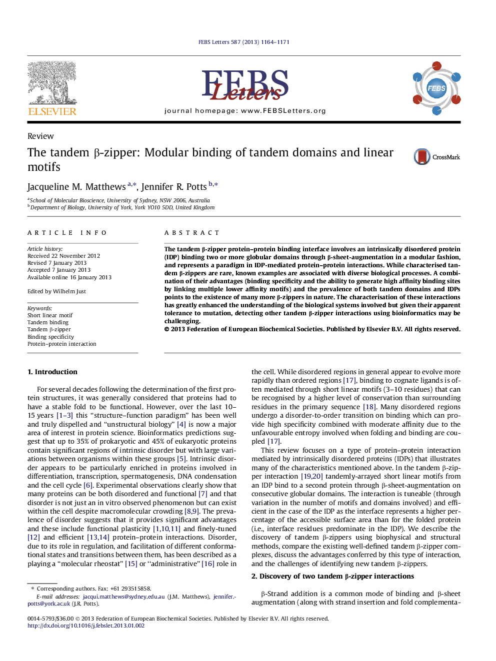 The tandem Î²-zipper: Modular binding of tandem domains and linear motifs