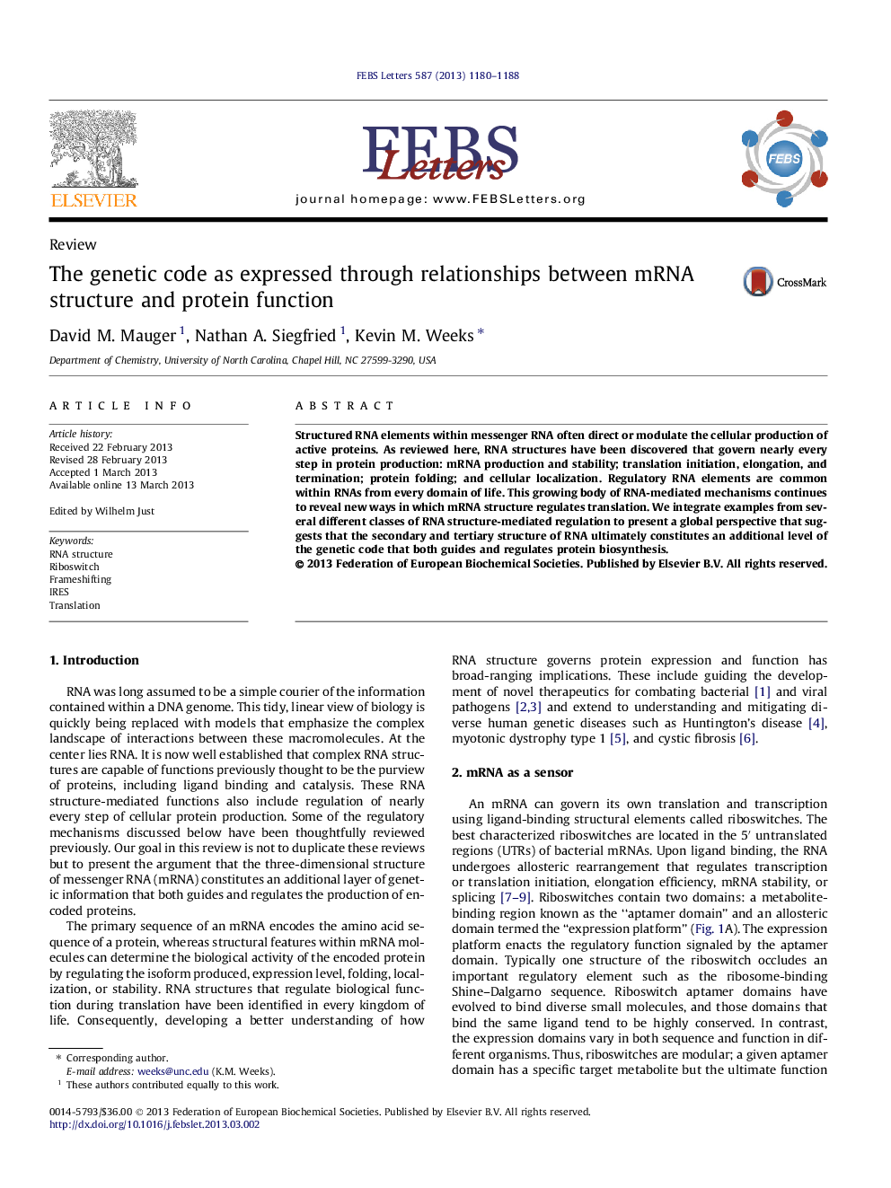 The genetic code as expressed through relationships between mRNA structure and protein function