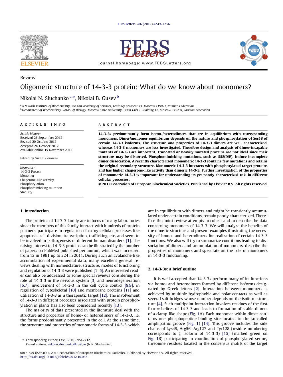 Oligomeric structure of 14-3-3 protein: What do we know about monomers?