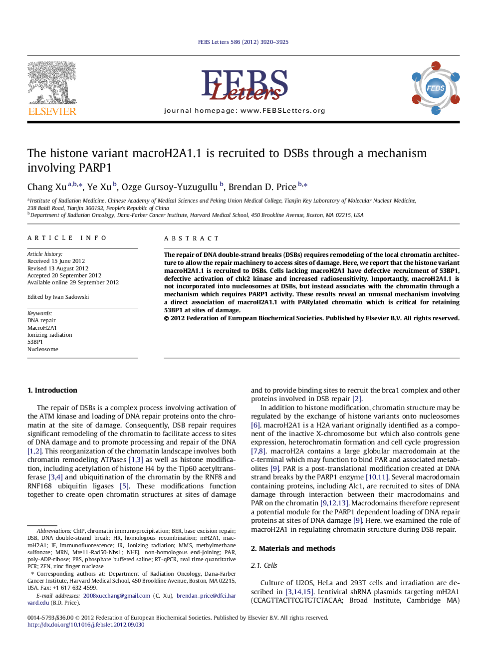 The histone variant macroH2A1.1 is recruited to DSBs through a mechanism involving PARP1