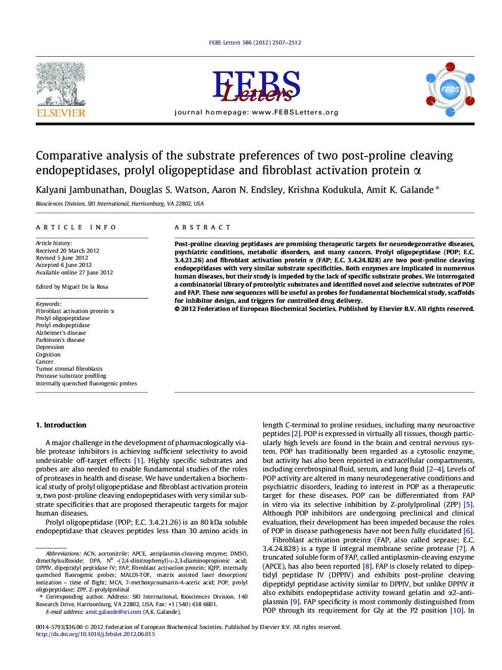 Comparative analysis of the substrate preferences of two post-proline cleaving endopeptidases, prolyl oligopeptidase and fibroblast activation protein Î±