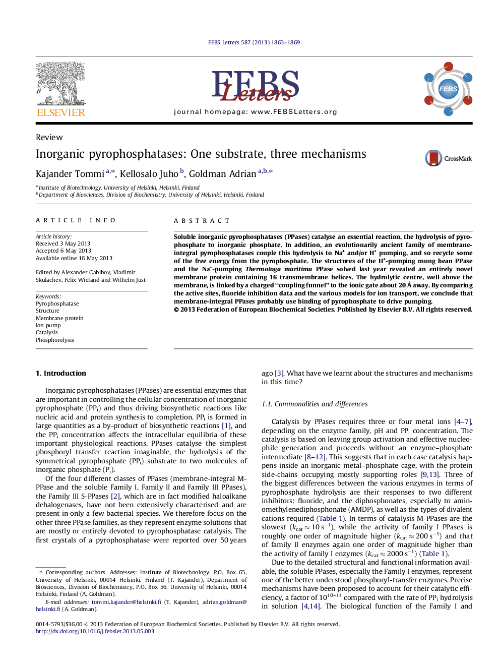 Inorganic pyrophosphatases: One substrate, three mechanisms