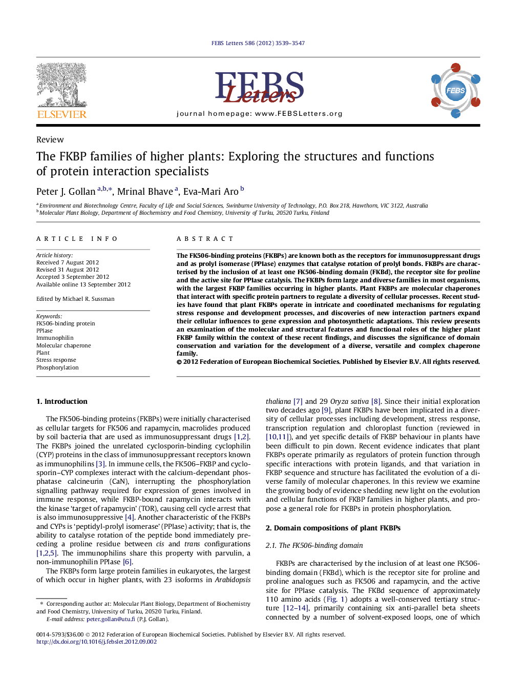 The FKBP families of higher plants: Exploring the structures and functions of protein interaction specialists