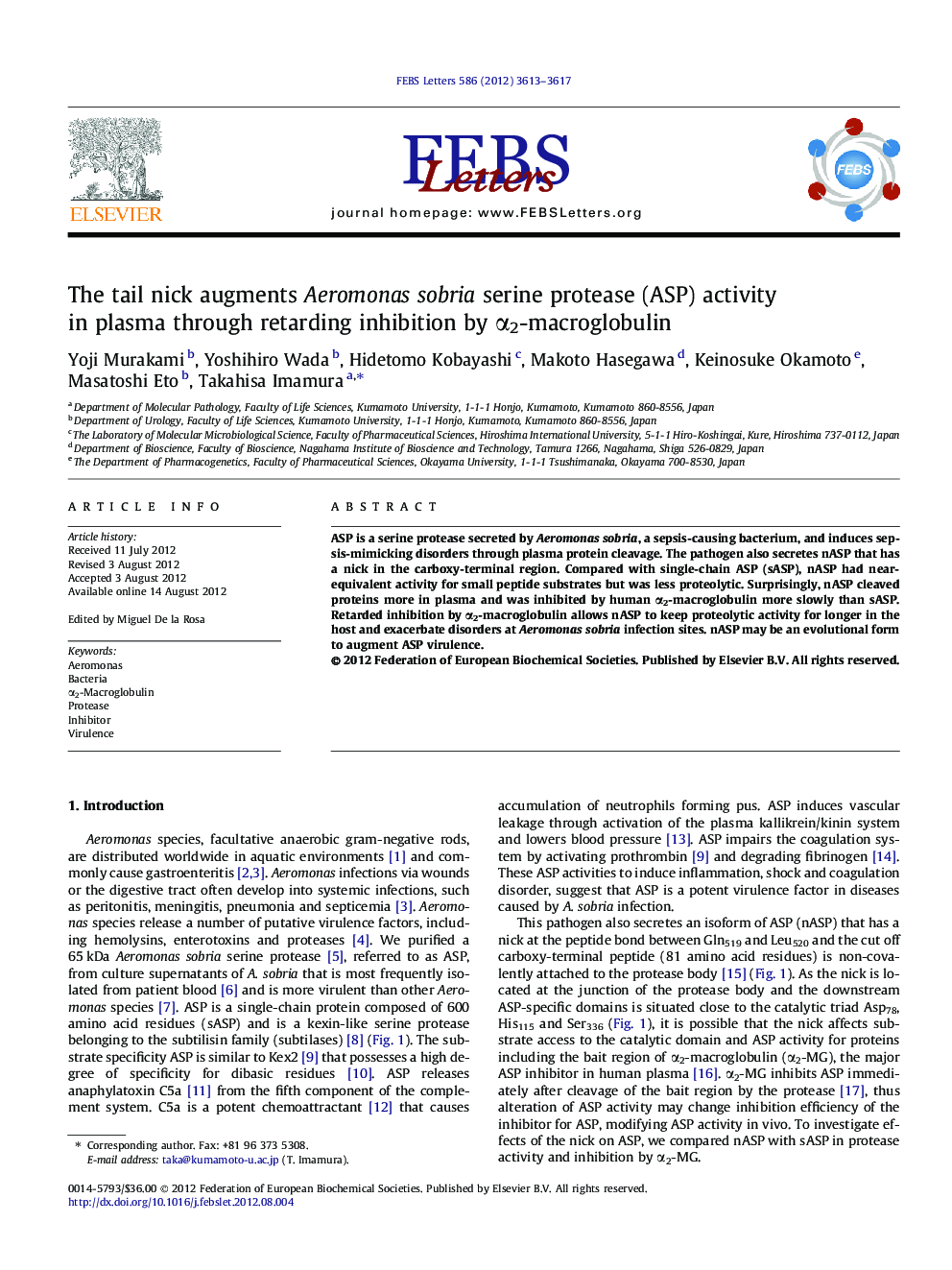 The tail nick augments Aeromonas sobria serine protease (ASP) activity in plasma through retarding inhibition by Î±2-macroglobulin