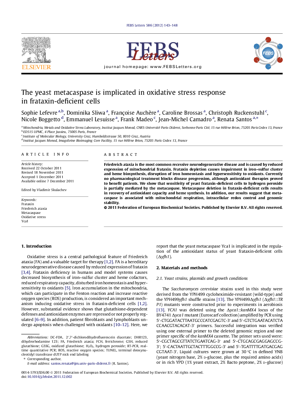عکس صفحه اول مقاله: The yeast metacaspase is implicated in oxidative stress response in frataxin-deficient cells The yeast metacaspase is implicated in oxidative stress response in frataxin-deficient cells