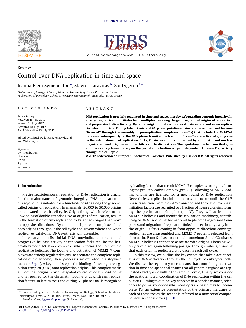 Control over DNA replication in time and space