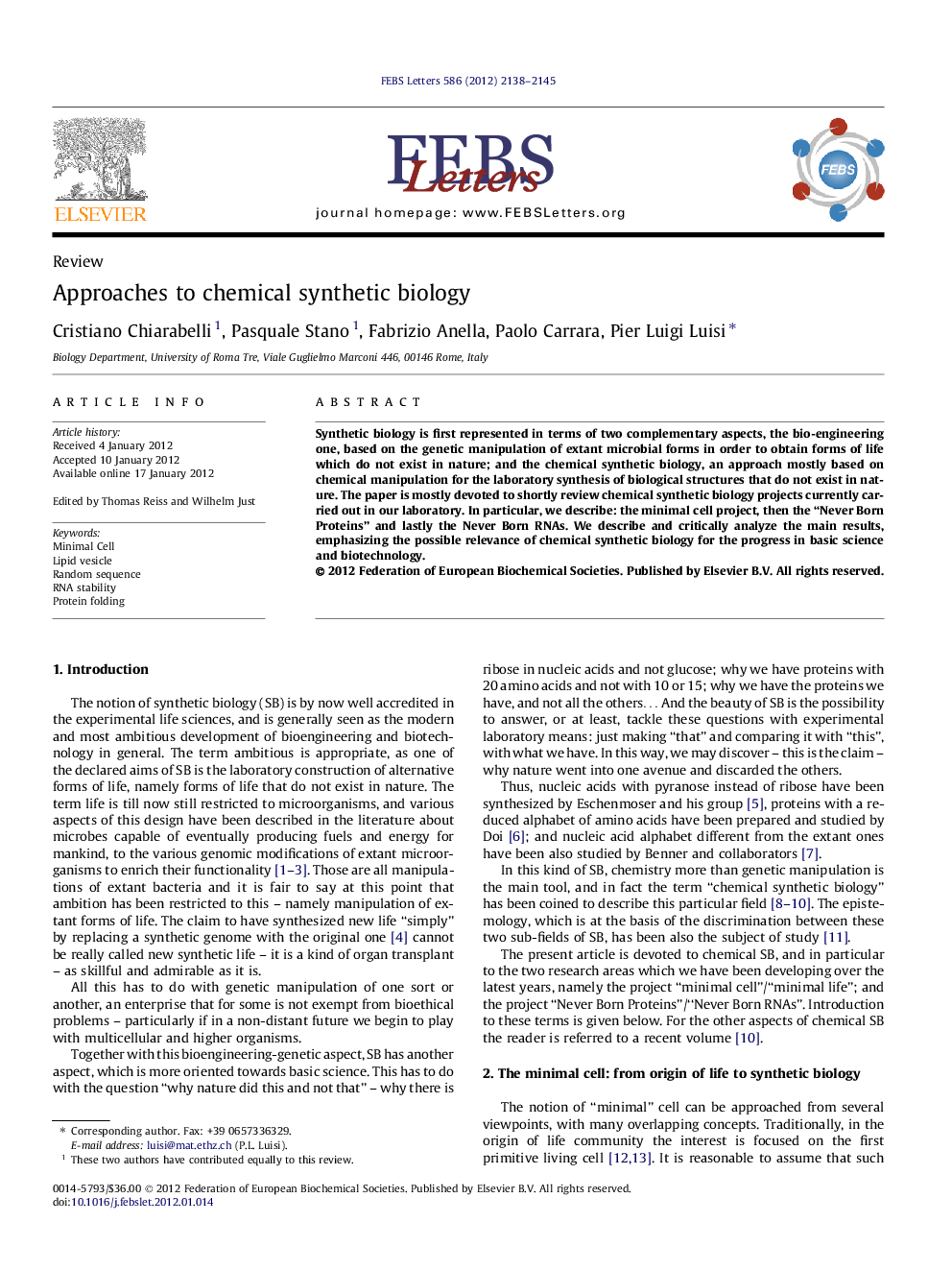 Approaches to chemical synthetic biology