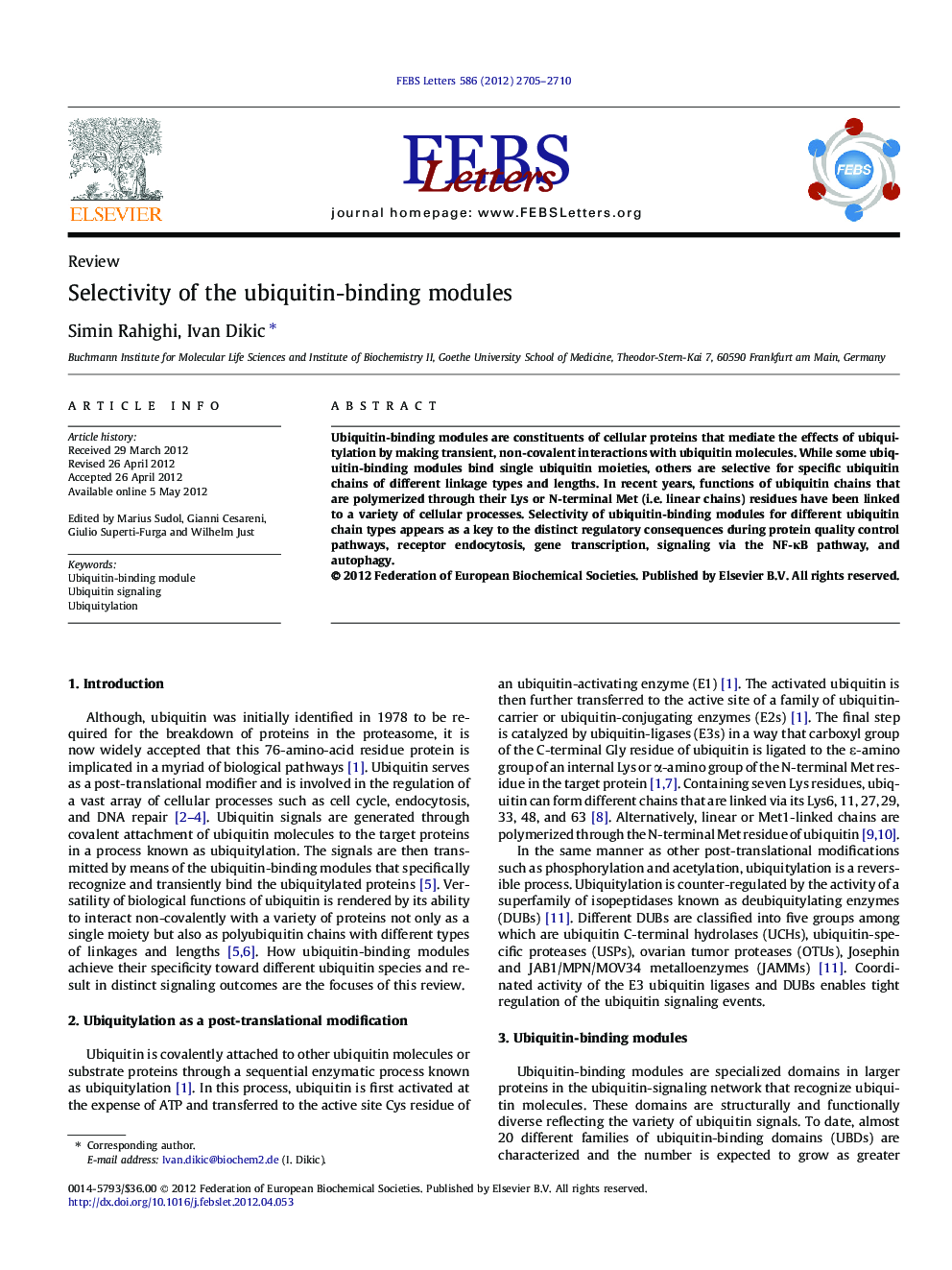 Selectivity of the ubiquitin-binding modules