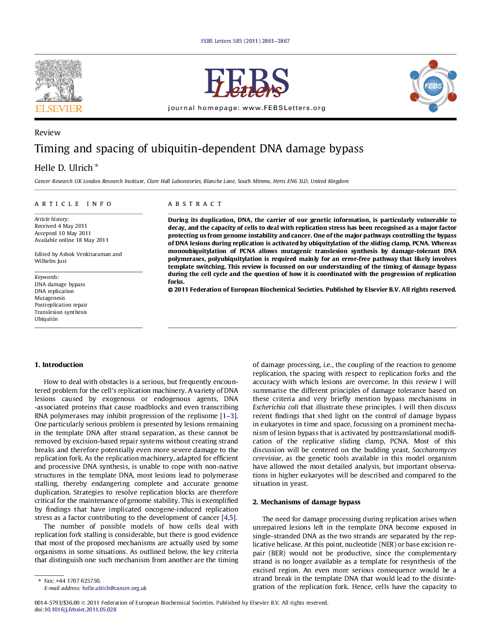 عکس صفحه اول مقاله: Timing and spacing of ubiquitin-dependent DNA damage bypass Timing and spacing of ubiquitin-dependent DNA damage bypass