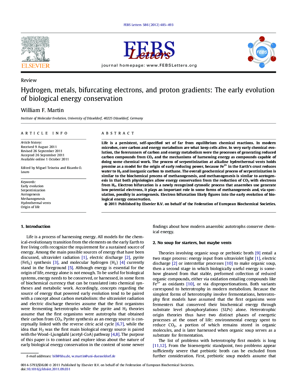 Hydrogen, metals, bifurcating electrons, and proton gradients: The early evolution of biological energy conservation