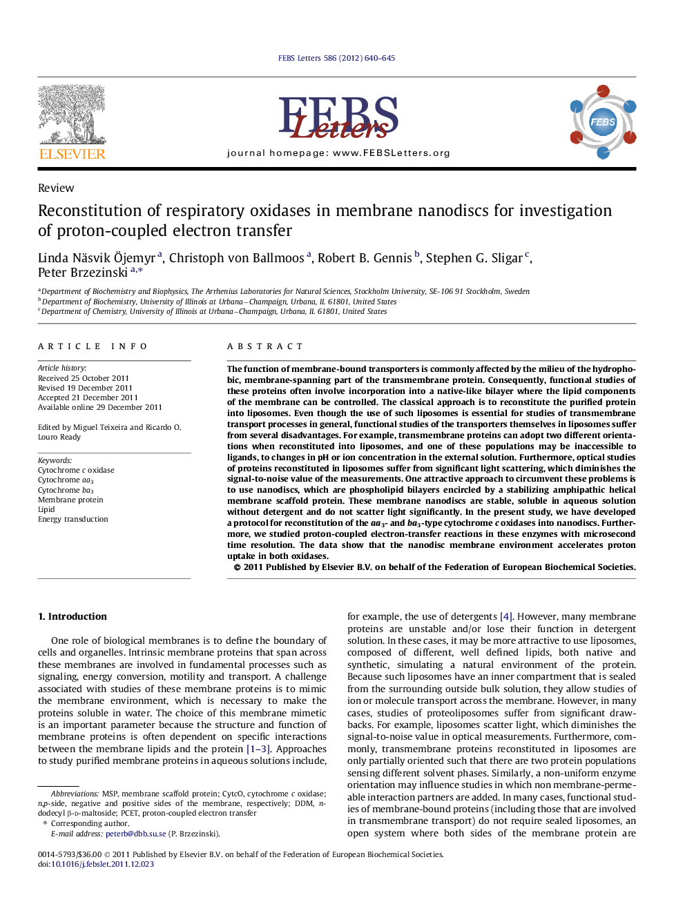 Reconstitution of respiratory oxidases in membrane nanodiscs for investigation of proton-coupled electron transfer