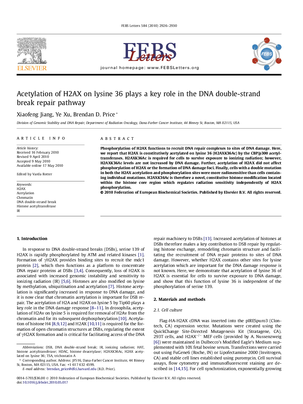 Acetylation of H2AX on lysine 36 plays a key role in the DNA double-strand break repair pathway