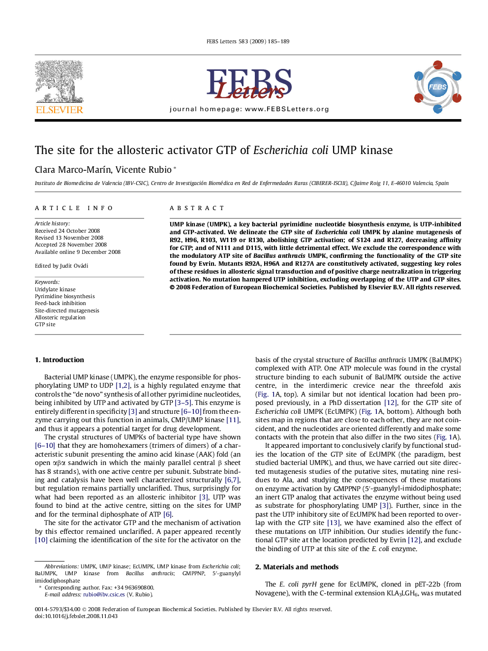 The site for the allosteric activator GTP of Escherichia coli UMP kinase