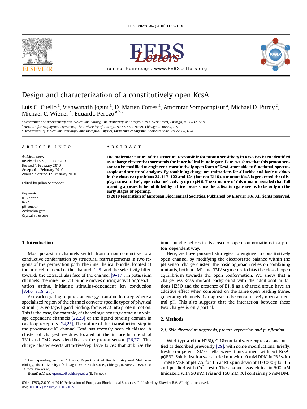 Design and characterization of a constitutively open KcsA