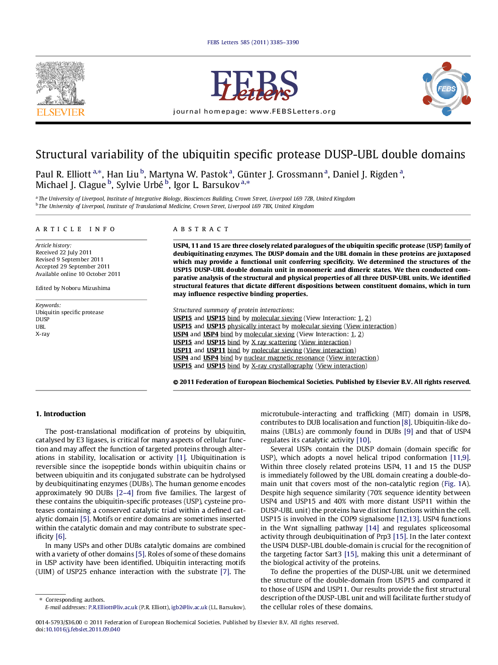 Structural variability of the ubiquitin specific protease DUSP-UBL double domains