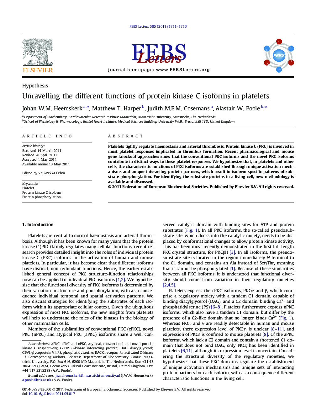 Unravelling the different functions of protein kinase C isoforms in platelets