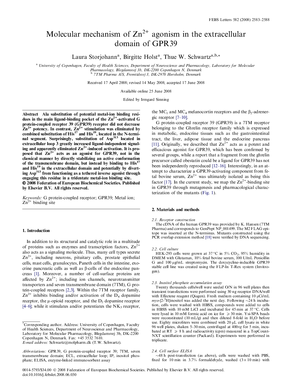 Molecular mechanism of Zn2+ agonism in the extracellular domain of GPR39