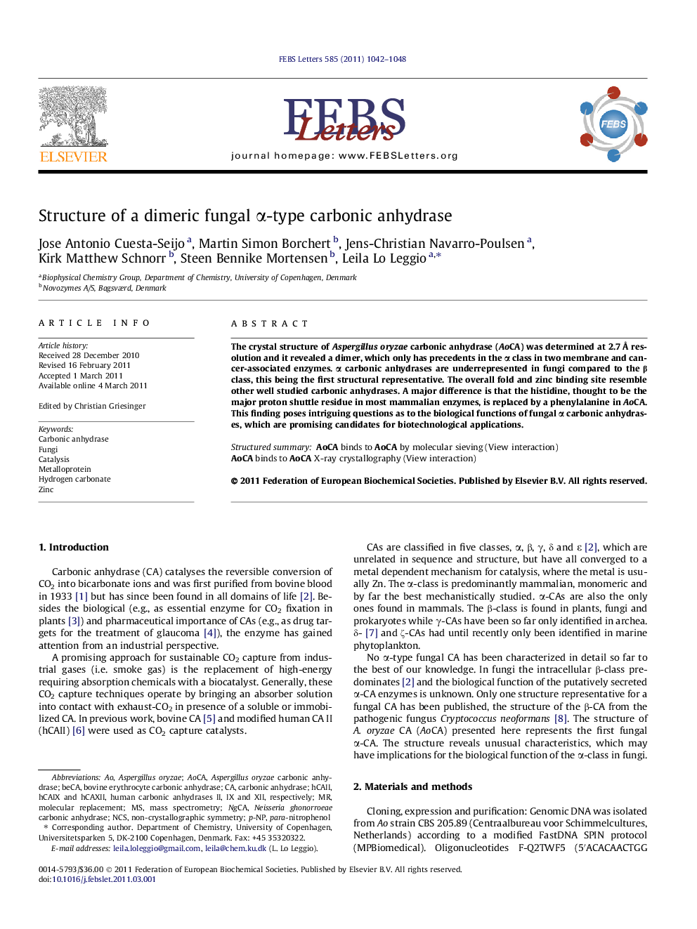 Structure of a dimeric fungal Î±-type carbonic anhydrase