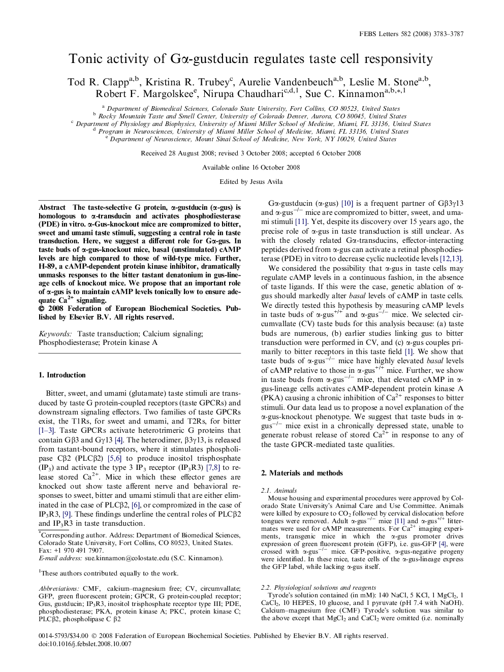 عکس صفحه اول مقاله: Tonic activity of Gα-gustducin regulates taste cell responsivity Tonic activity of Gα-gustducin regulates taste cell responsivity