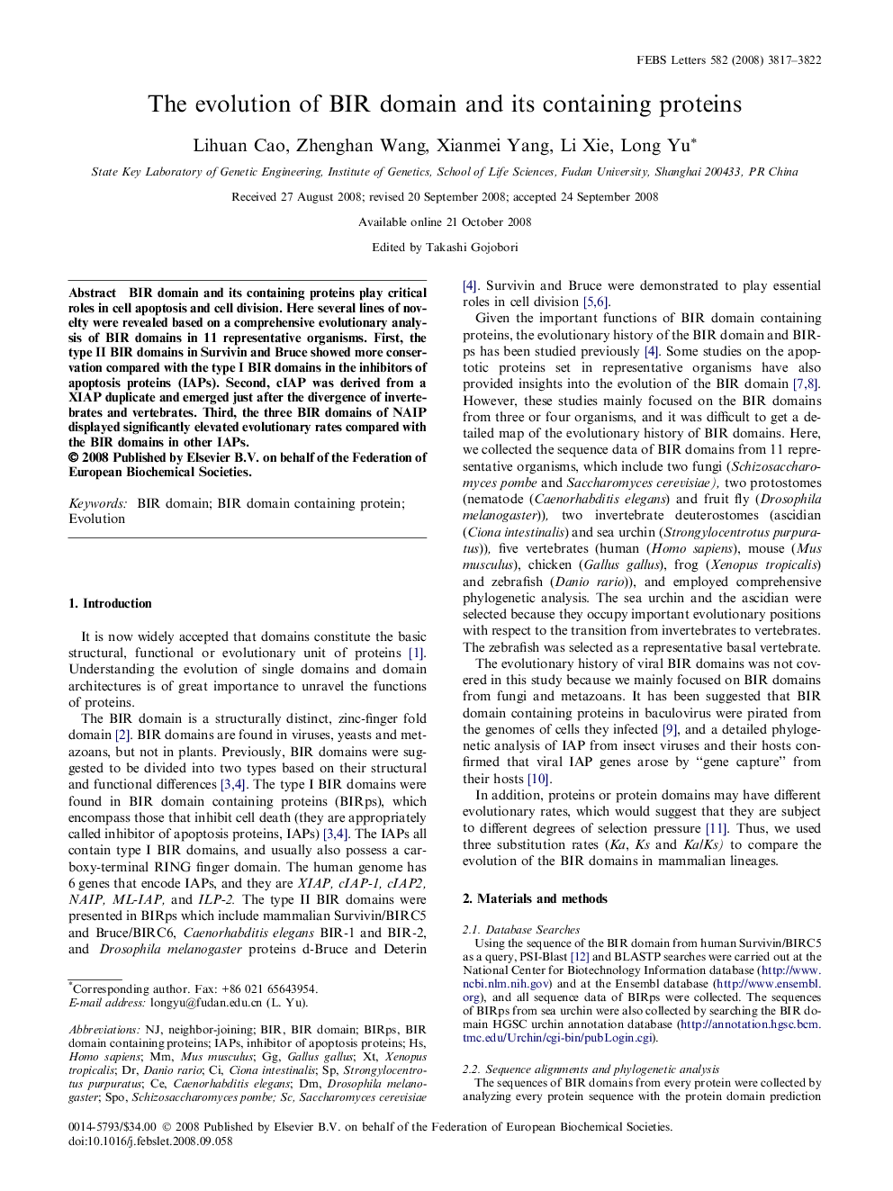 The evolution of BIR domain and its containing proteins