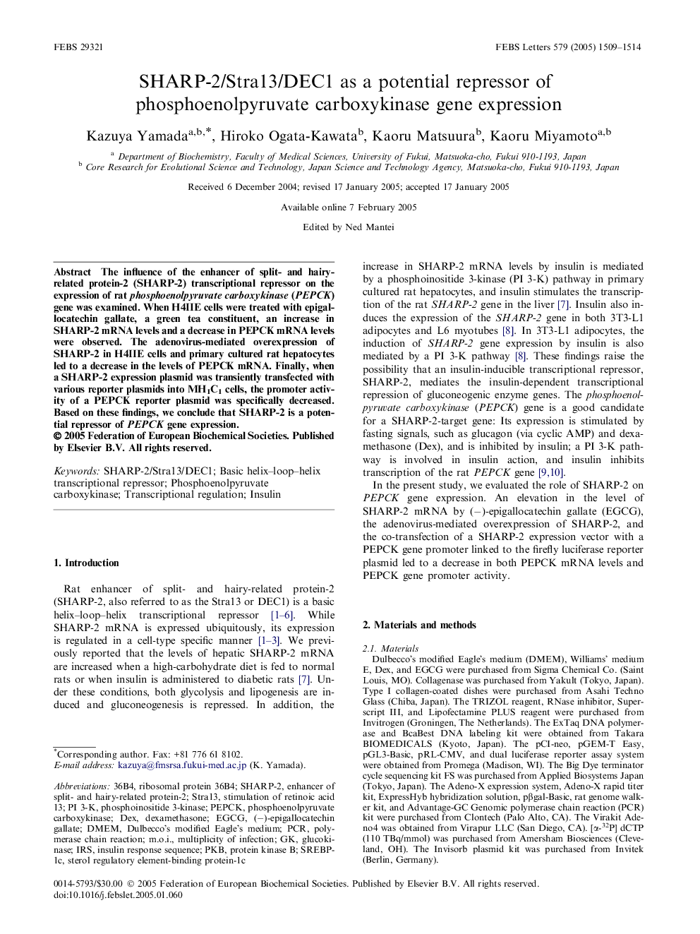 SHARP-2/Stra13/DEC1 as a potential repressor of phosphoenolpyruvate carboxykinase gene expression