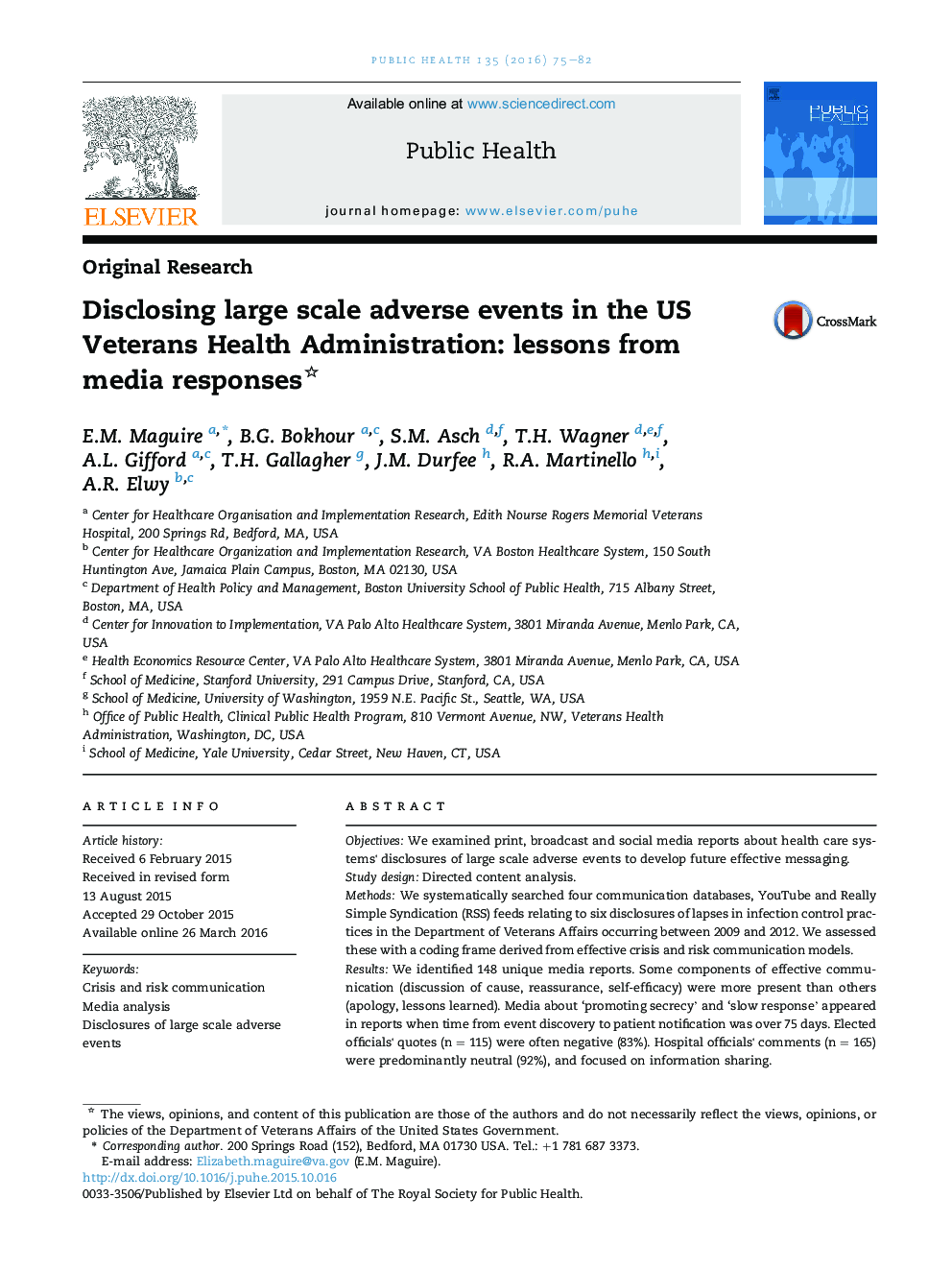 Disclosing large scale adverse events in the US Veterans Health Administration: lessons from media responses 