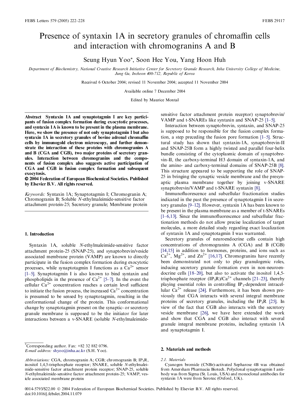 Presence of syntaxin 1A in secretory granules of chromaffin cells and interaction with chromogranins A and B